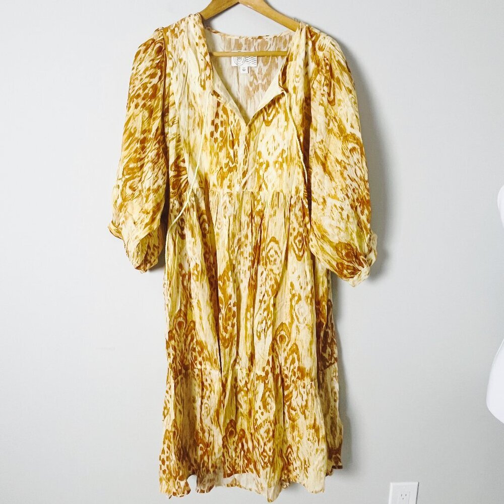 2/$30 Destination 365 Boho Midi Flowy Dress Tan Yellow XLP